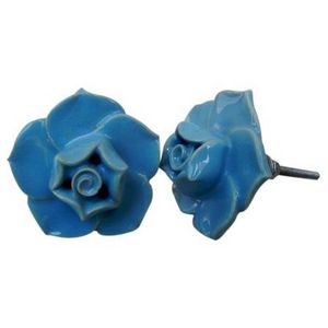 Wholesale Blue Shape Drawer Knobs Flower Dresser Pulls Ceramic Cabinet Door Kitchen Cupboard Handles 5.08 cm FCK-26