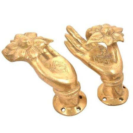 Handmade Golden Door Handles Brass Drawer Handles and Pulls in Pair Mudra Design Decorative Wardrobe Handles NMH-318