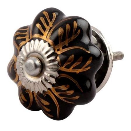 Wholesale Ceramic Vintage Knobs Black Shabby Chic Pulls Leaf Pumpkin Dresser Door Pull 4.44 cm CK-1410