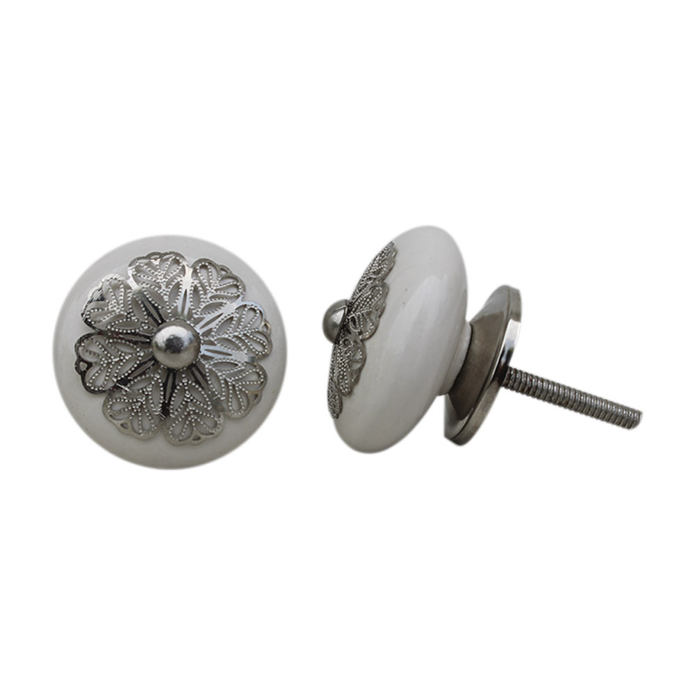 Bulk Ceramic Drawer Knobs Cream Cabinet Cupboard Dresser Pulls Strewn Flat Unique Handles Single Hole 3.81 cm CK-761 New Design