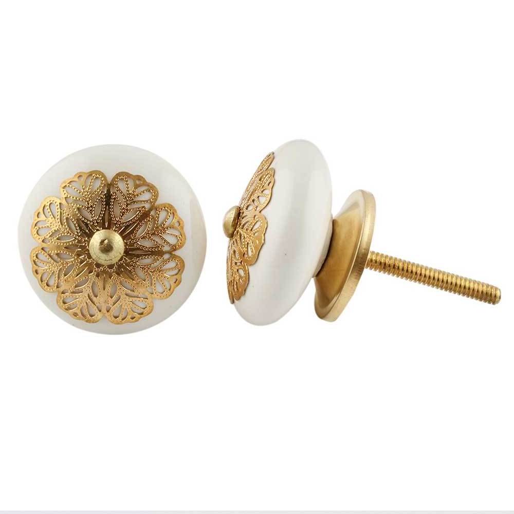 Bulk Ceramic Drawer Knobs Cream Cabinet Cupboard Dresser Pulls Strewn Flat Unique Handles Single Hole 3.81 cm CK-761 New Design