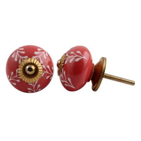 Wholesale Ceramic Dresser Knobs Red Wardrobe Pulls Leaf Etched Cupboard Knob and Pulls in Bulk CK-1317