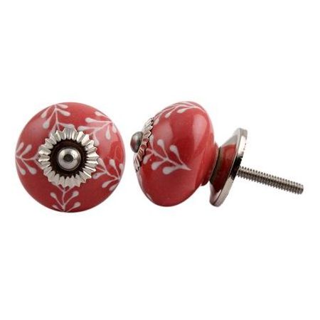 Wholesale Ceramic Dresser Knobs Red Wardrobe Pulls Leaf Etched Cupboard Knob and Pulls in Bulk CK-1317