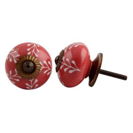 Wholesale Ceramic Dresser Knobs Red Wardrobe Pulls Leaf Etched Cupboard Knob and Pulls in Bulk CK-1317