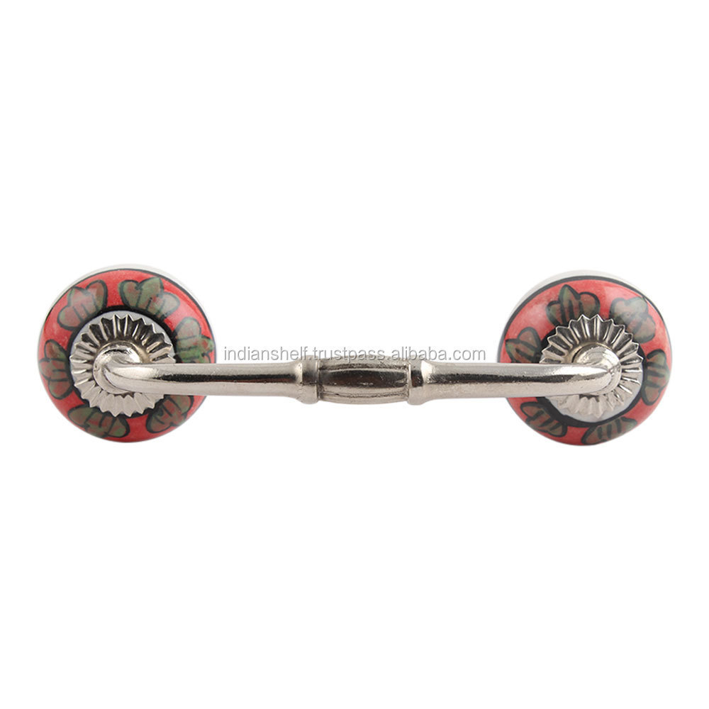 Handmade Traditional Bulk Red Ceramic Bridge Door Handles Home Decor Cabinet Pulls For Kitchen 4 Inches New Design BH-82-CK-55