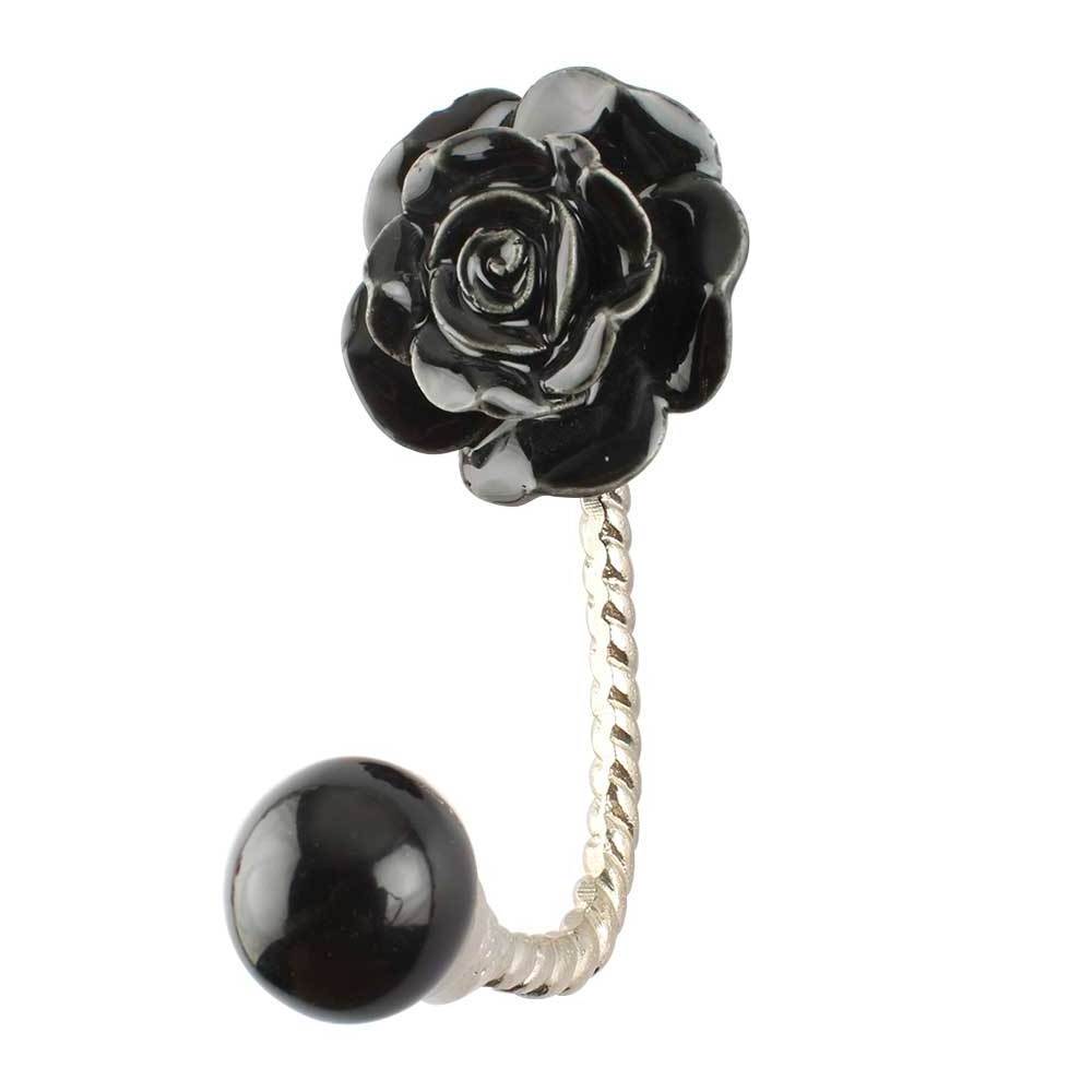 Wholesale Trending Black Wall Hook Rose Flower Decorative Wall Hook Ceramic Heavy Duty Hook and Hanger HK-1374