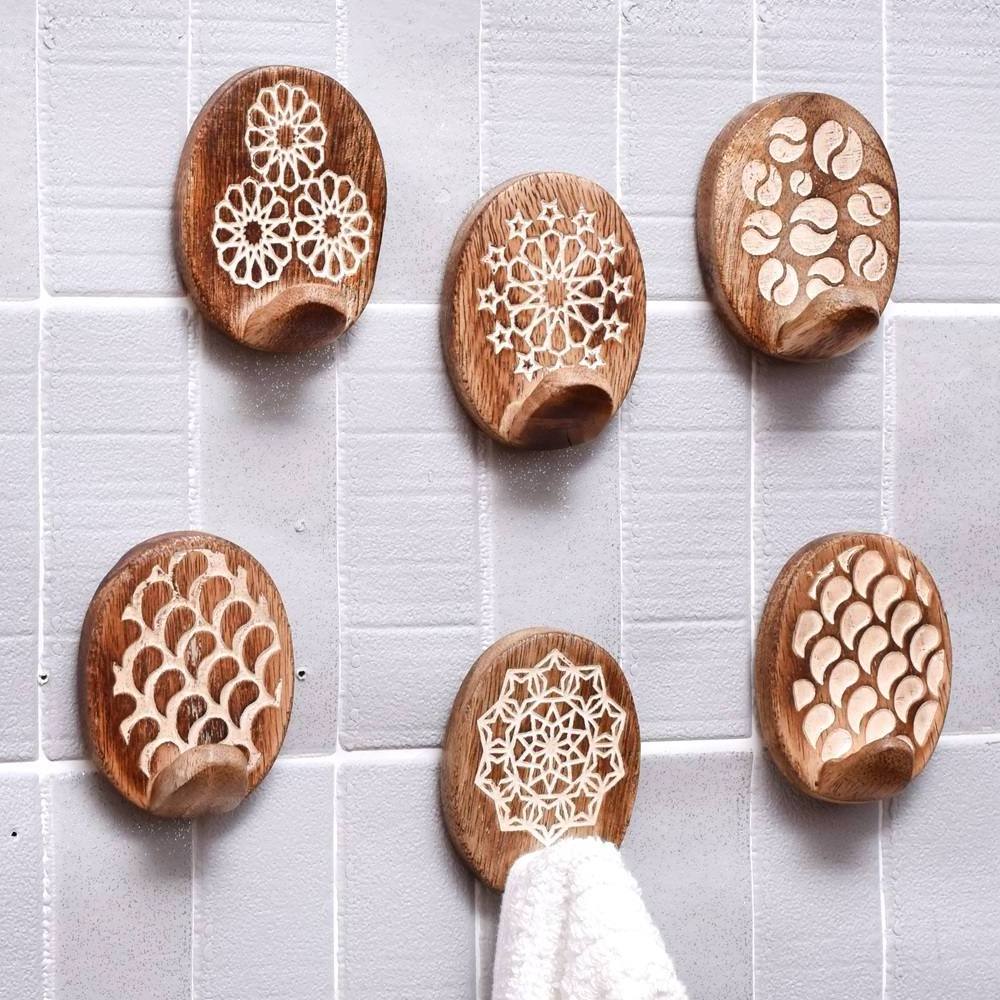 Wholesale Wooden Adhesive Bathroom Wall Hooks White Coat Hooks and Hanger Brown No Drill Wall Hooks WHK-2085