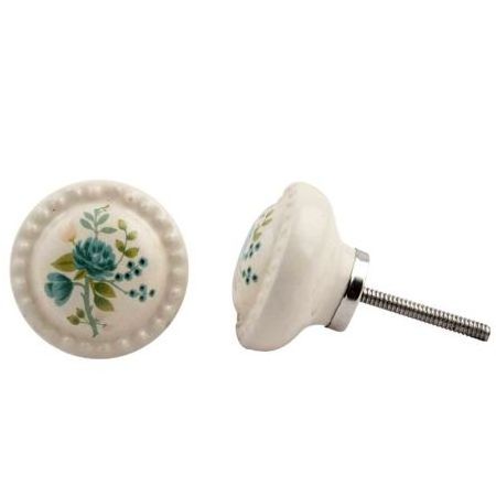 Bulk Handmade High Quality Cream Ceramic Floral Drawer Knobs Dresser Cabinet Pulls Kitchen Cupboard Door Handles CK-1174