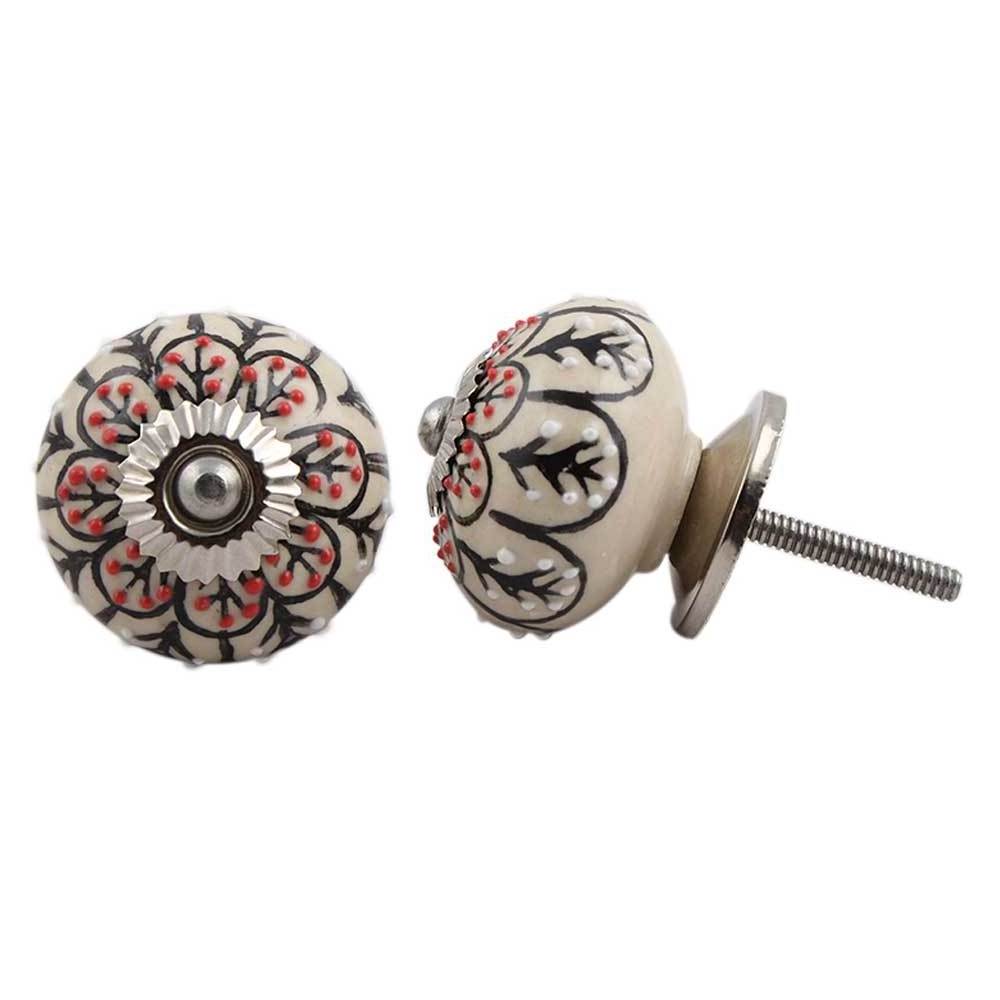 Wholesale Ceramic Decorative Knobs Black and Red Dresser Pulls Flower Furniture Handles Drawer Pull 3.81 cm CK-738