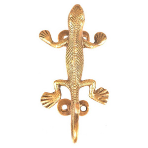 Handmade Traditional Golden Brass Lizard Luxurious Wall Hooks Hangers Reusable Utility Mounted Hat Bags Clothes Heavy Duty