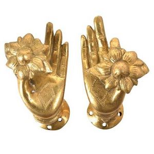 Handmade Golden Door Handles Brass Drawer Handles and Pulls in Pair Mudra Design Decorative Wardrobe Handles NMH-318