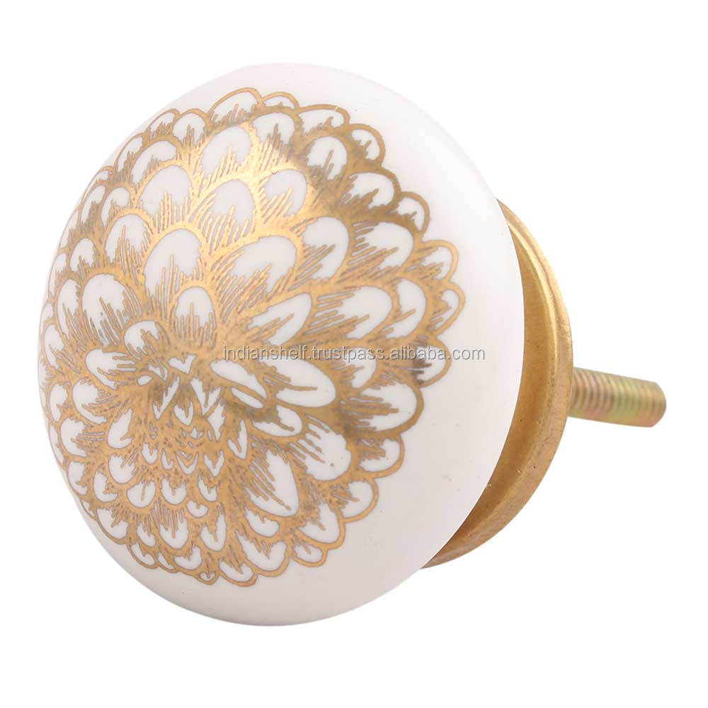 Bulk Ceramic Kitchen Cabinet Hardware Gold Door Pulls Flower Draw Knobs Mid Century 3.81 cm CK-1418 New Design