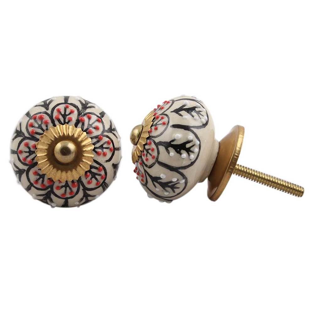 Wholesale Ceramic Decorative Knobs Black and Red Dresser Pulls Flower Furniture Handles Drawer Pull 3.81 cm CK-738