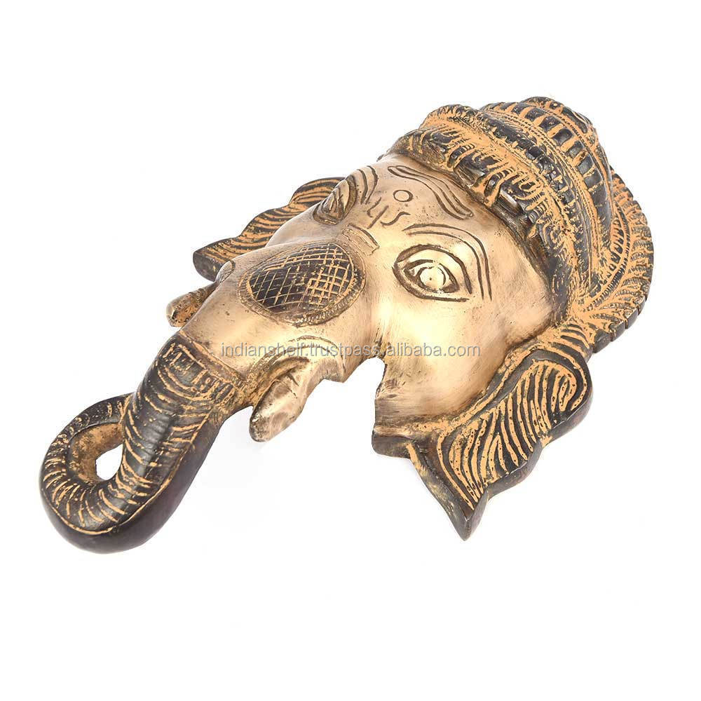 Indian Handmade Decorative Brass Golden Bronze Ganesh Wall Hanging Sculptures Figurine Statue Home Decoration SBG-271