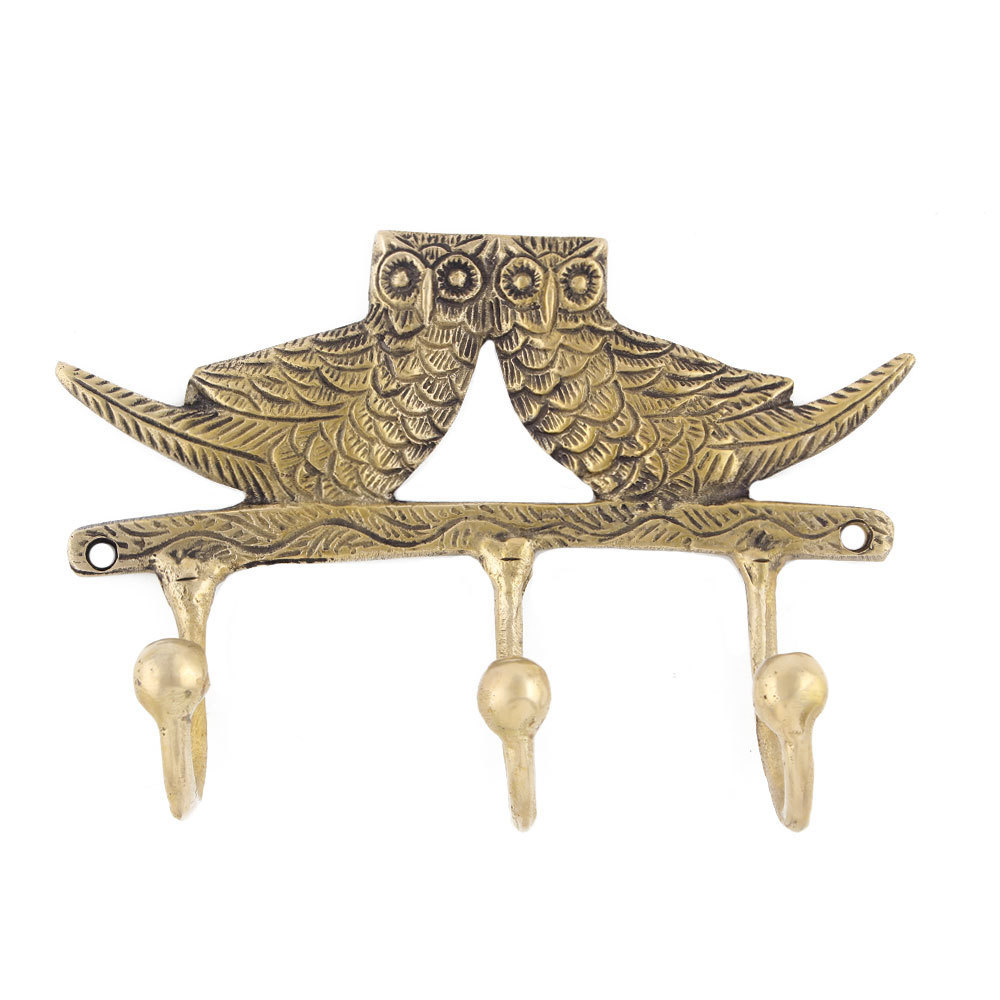 Handmade Decorative Golden Brass Owl Design Wall Hook Key Holders Hanging Clothes Utility Hat Mug Utensils Bathroom Wholesale