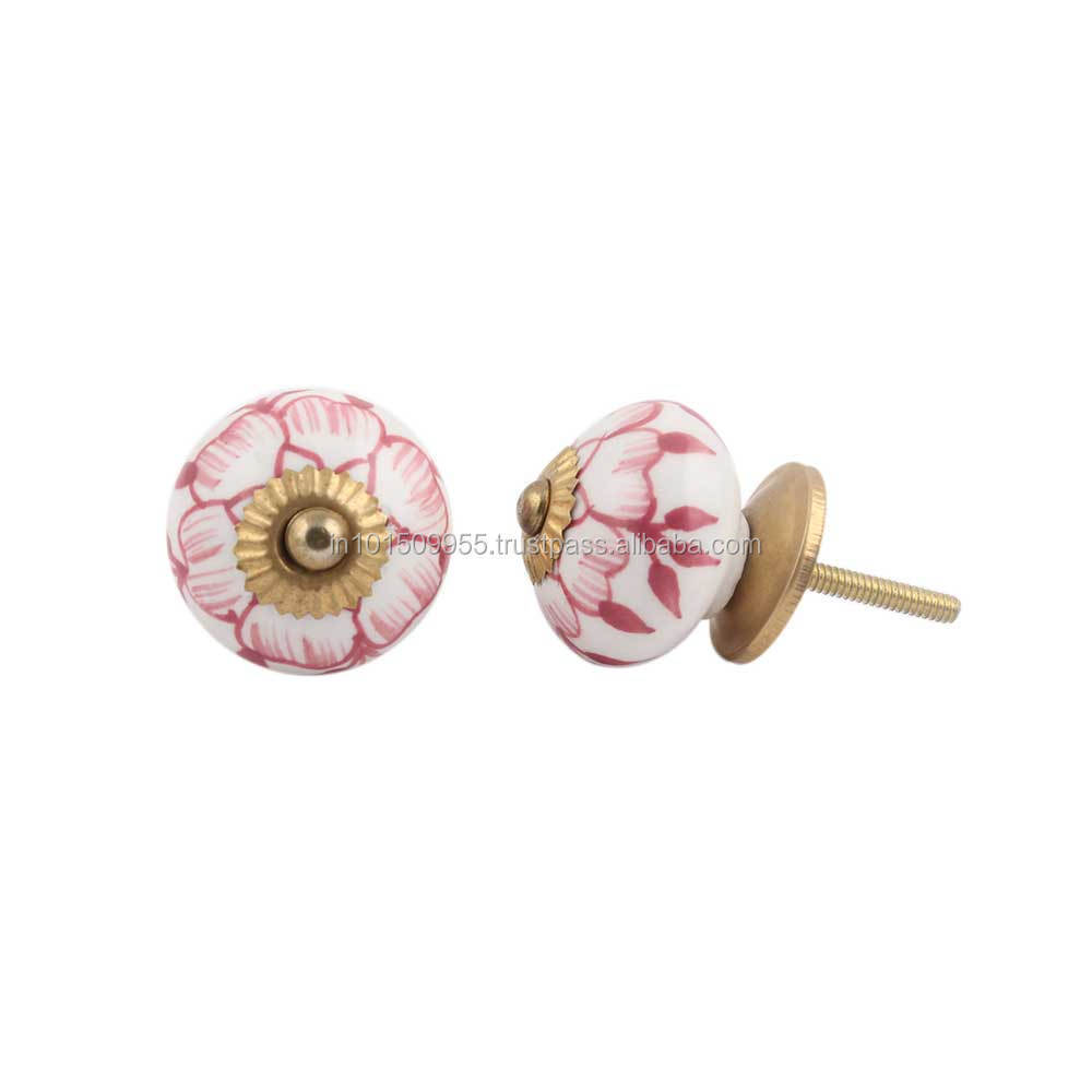 Wholesale Ceramic Kids Knobs Cherry Single Hole Pulls Buttercup Handles Door Kitchen Cabinets 3.81 cm CK-405