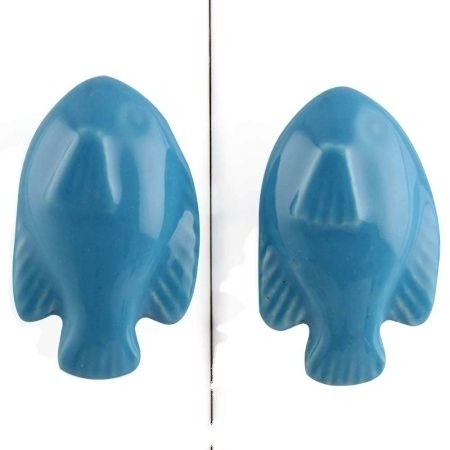 Wholesale Ceramic Kitchen Cabinet Knobs Turquoise Kids Pulls Fish Fauna Nursery Drawer Knobs 6.98 cm CFK-43