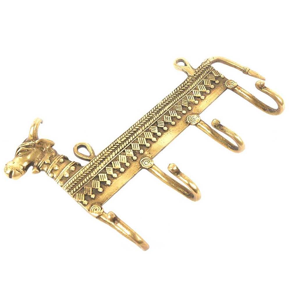 Wholesale Golden Wall Hooks Brass Four Prong Key Wall Hook New Arrival Dhokra Design Cow Hook and Hanger in Bulk BTH-139