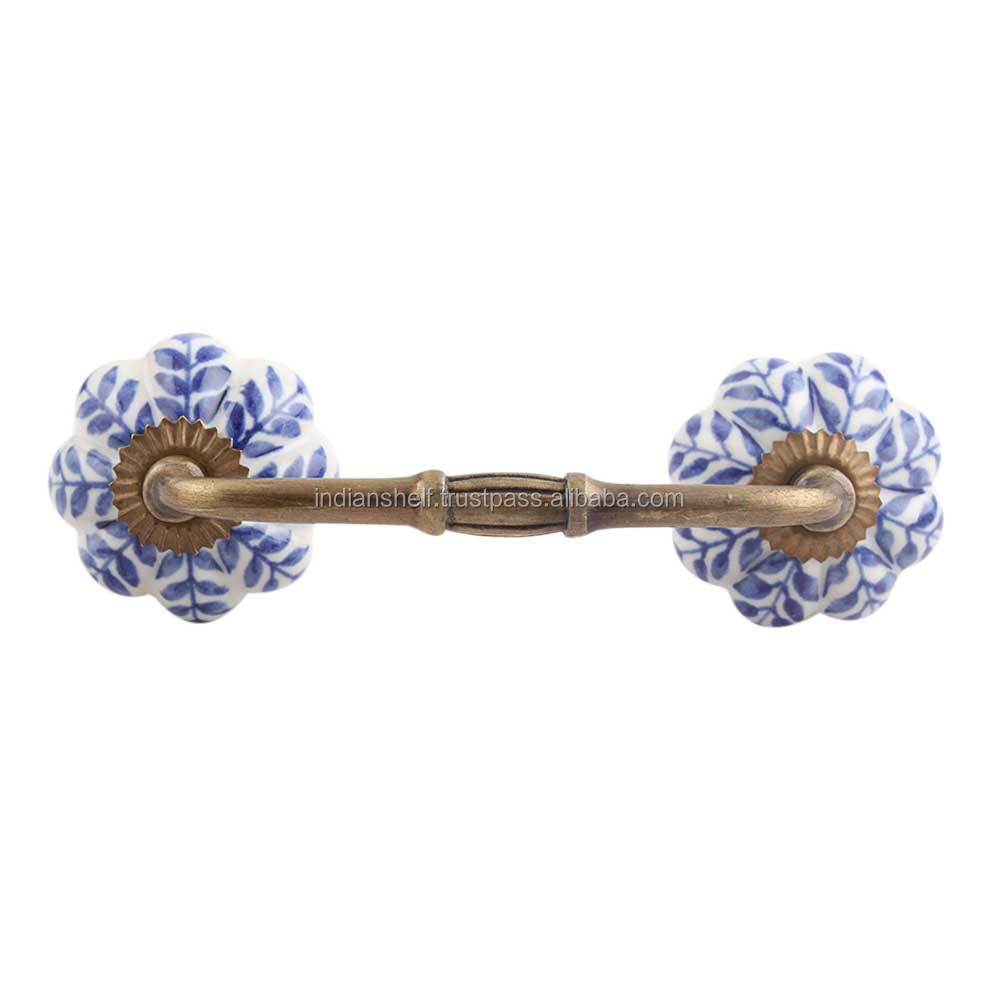 Handmade Bulk Decorative Blue Ceramic Bridge Door Handles Home Decor Cabinet Pulls For Kitchen 4 Inches New Design BH-104