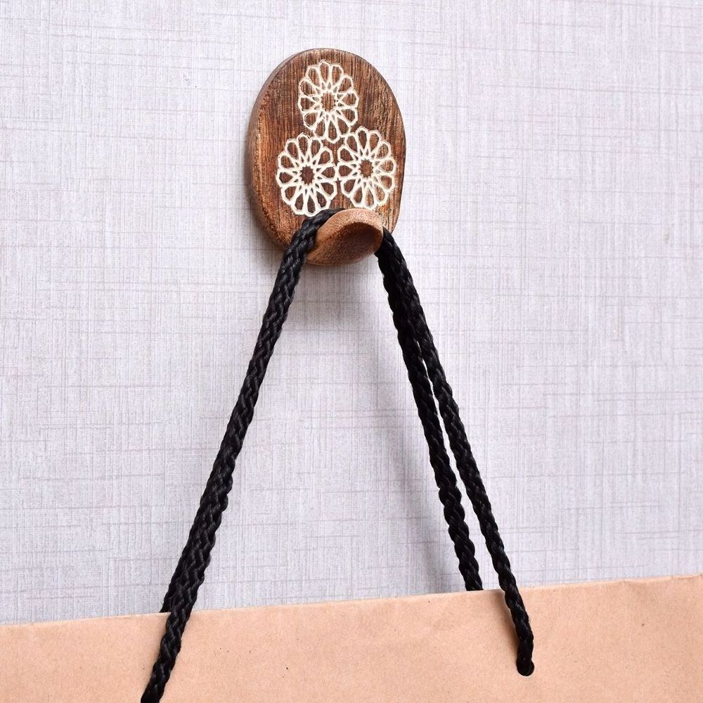 Wholesale Wooden Adhesive Bathroom Wall Hooks White Coat Hooks and Hanger Brown No Drill Wall Hooks WHK-2085