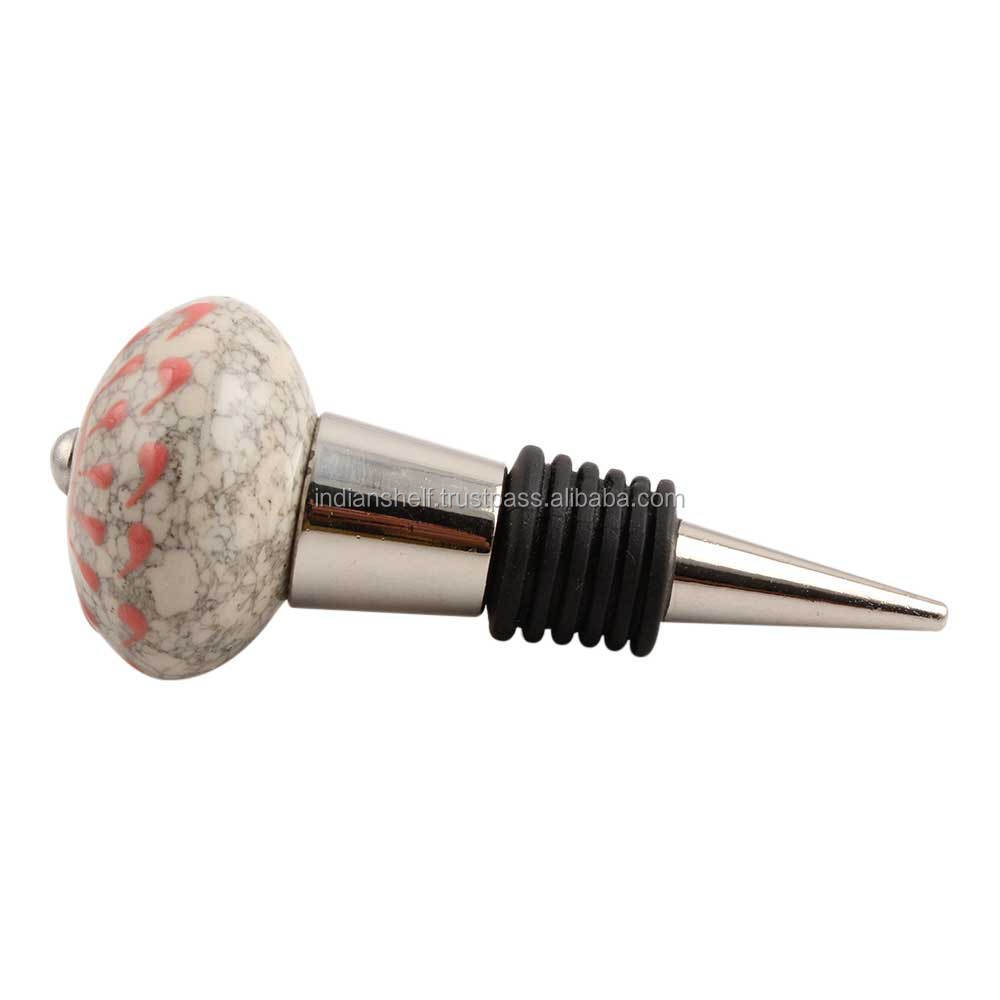 Handmade Decorative Peach Wheel Crackle Ceramic Wine Stopper Tin Sealer Bottle Stopper Champagne Stopper WBS-507