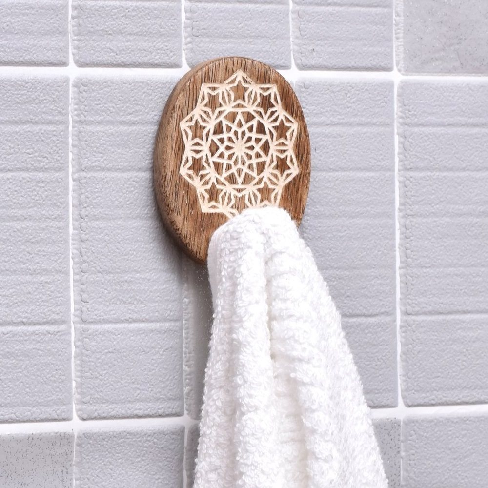 Wholesale Bulk Wooden Coat Hooks and Hanger White Adhesive Bathroom Wall Hooks Brown No Drill Wall Hooks HK-2086