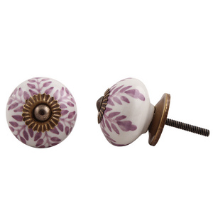 Handmade Designer Purple Ceramic Floral Drawer Knobs Dresser Cabinet Pulls Kitchen Cupboard Door Handles 3.81 cm CK-1255