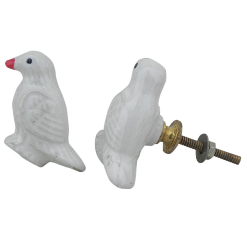 Handmade Premium Quality White Ceramic Parrot Bird Drawer Knobs Dresser Pulls Cabinet Door Kitchen Cupboard Handles Wholesale