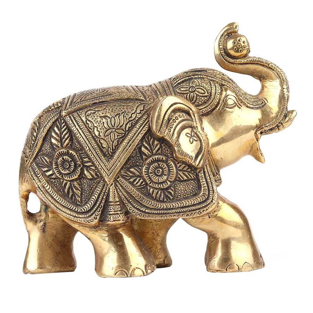 Handmade Golden Brass Trunk Up Elephant For Home Decoration Sculptures Figurine Statue Statement Pieces Decor Gift Items