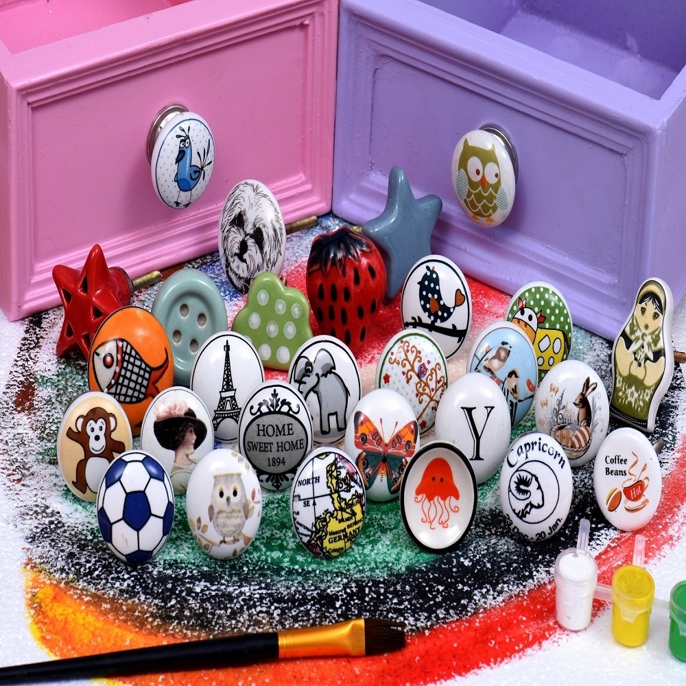 Bulk Ceramic Kitchen Cabinet Knobs Multicolor Farmhouse Pulls Cow Door Knobs and Pulls in Wholesale 3.81 cm KID-16