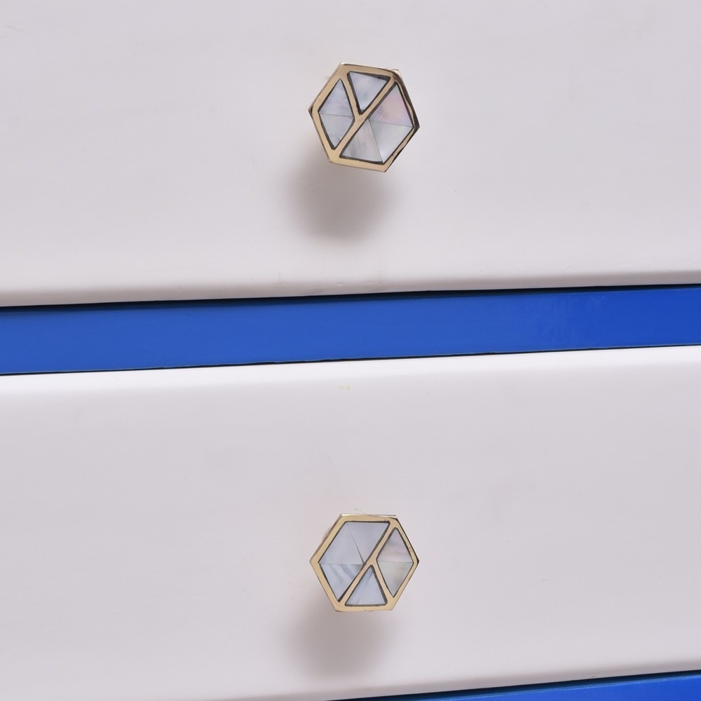 Latest Golden Brass Cabinet Knobs for Drawer Hexagon Mother of Pearl Bedroom Furniture Pulls in Wholesale RAK-216