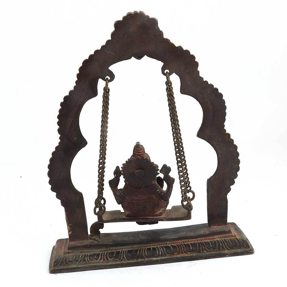 Handmade Antique Brass Ganesha Sitting Swing With Decorative Prabhavali Sculptures Statue Statement Pieces Decor Gift Items