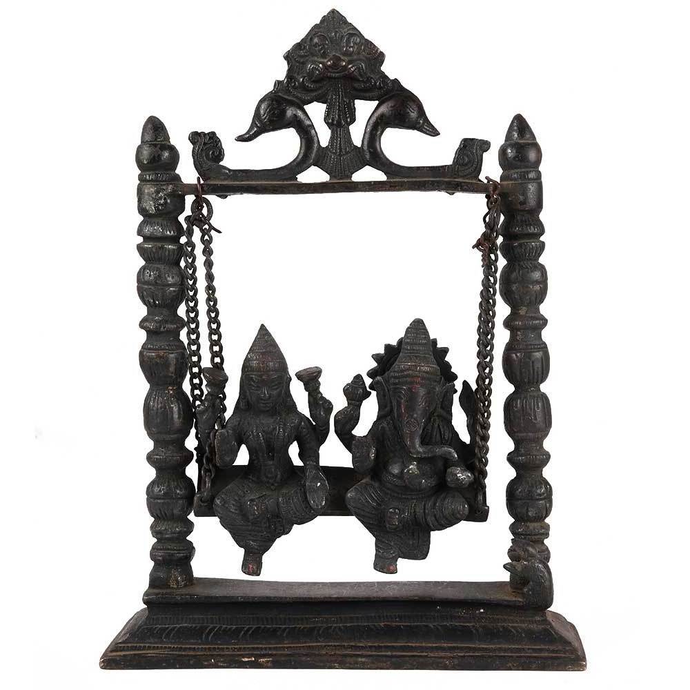 Handmade Brass Statue Antique Bronze Ganesha Lakshmi in Swing Statement Piece Home Decor Gift Items SNC-549