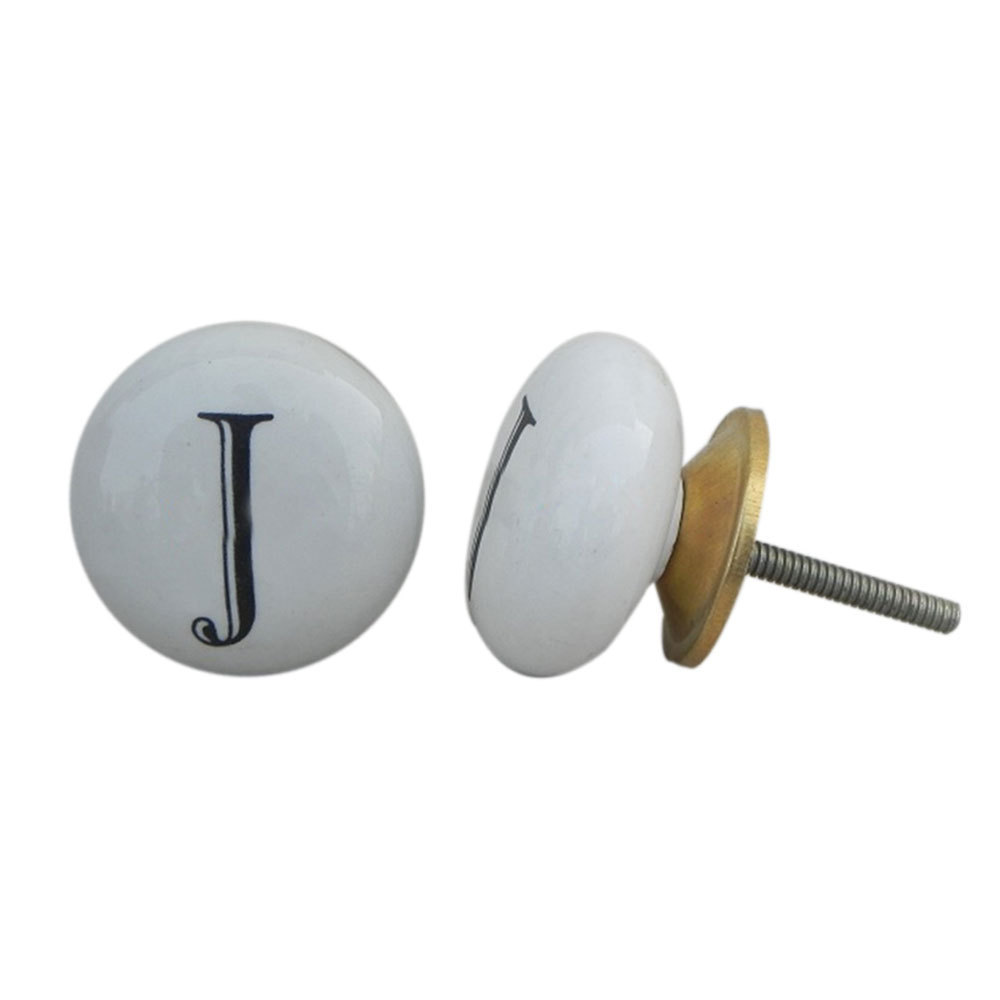 Handmade Premium Quality White Ceramic Dresser Cabinet Pulls J Alphabet Kids Drawer Knobs Kitchen Cupboard Door Handle Wholesale