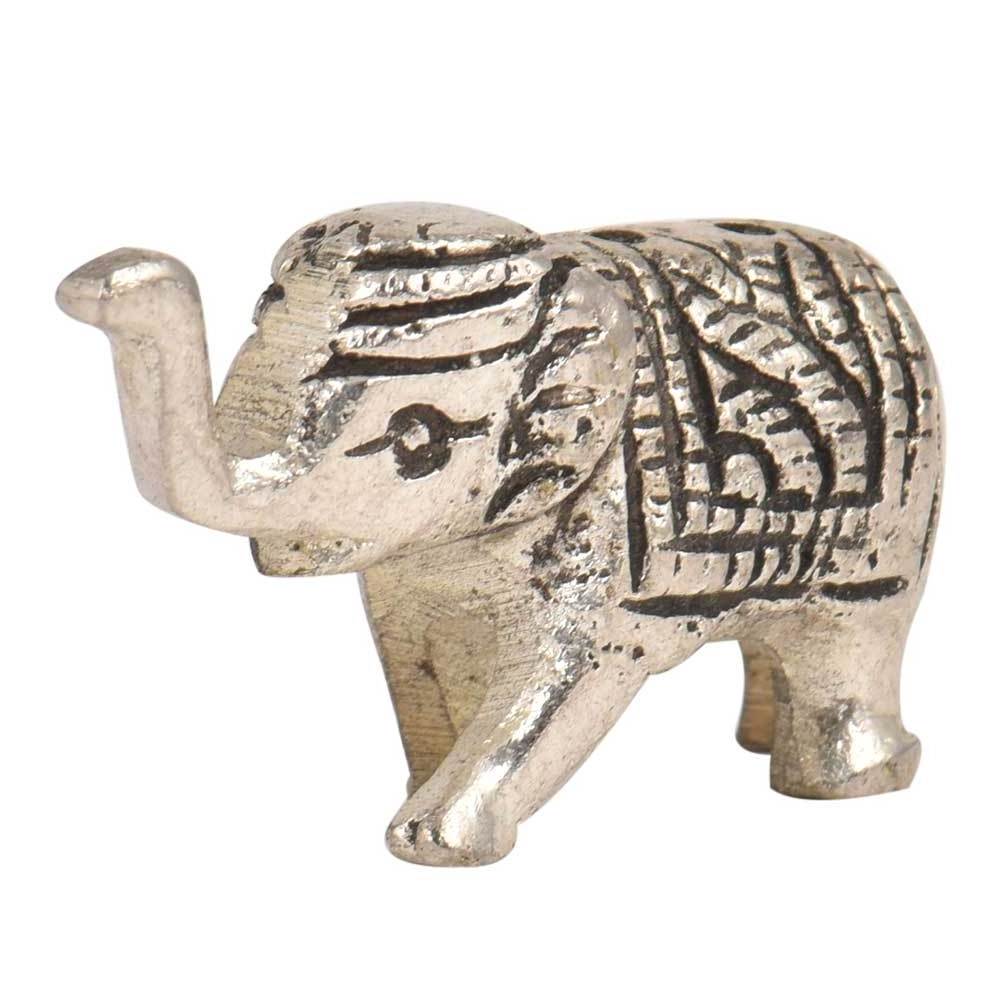 Handmade Silver Brass Incense Holder Standing Elephant Figurine Sculpture With Trunk Up Statue Statement Pieces Decor Gift Items