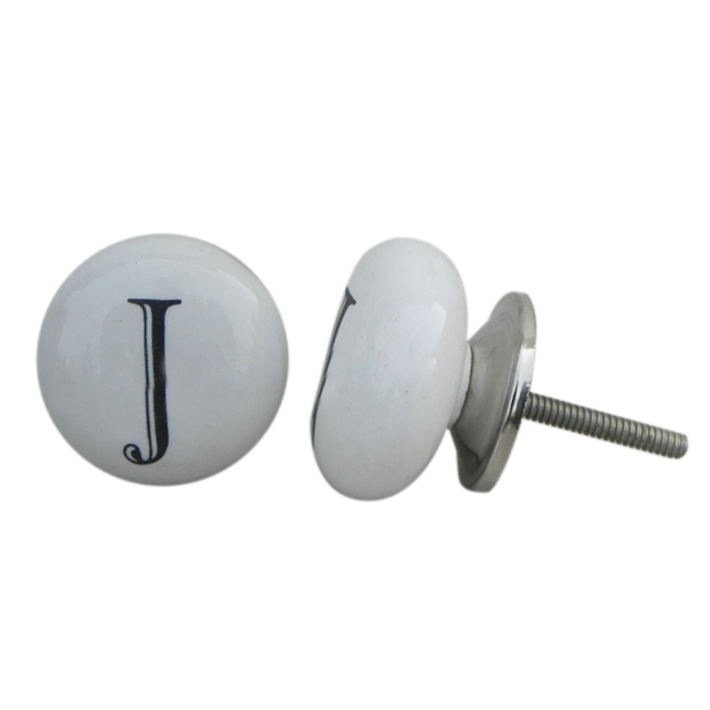 Handmade Premium Quality White Ceramic Dresser Cabinet Pulls J Alphabet Kids Drawer Knobs Kitchen Cupboard Door Handle Wholesale