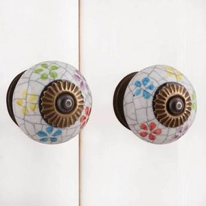 Wholesale Ceramic Drawer Round Knobs Multicolor Floral Cupboard Knob and Pulls in Bulk Crackle Dresser Knobs CRACK-105