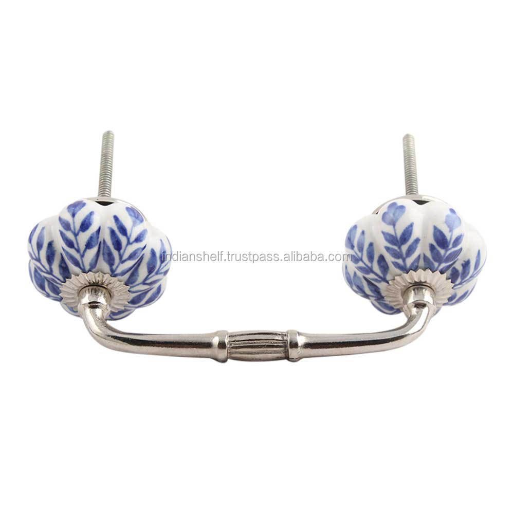 Handmade Bulk Decorative Blue Ceramic Bridge Door Handles Home Decor Cabinet Pulls For Kitchen 4 Inches New Design BH-104