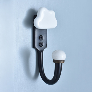 New Arrival Black Zinc Wall Mounted Hook White Ceramic Cloud Decorative Hanger High Quality Robe Hook Wholesale HK-2018-KID-40