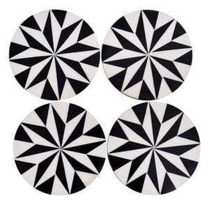 Traditional White Wooden And Resin Geometric Luxury Coasters Set of 4 Kitchen Accessory for Home Hotel Resorts MCR-008