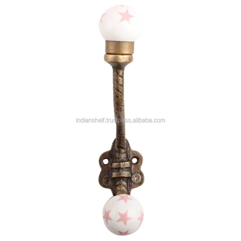 Handmade Premium Quality Ceramic Pink and White Star coat hooks Cast Iron Wall Mounted Hooks Coat Keys Hangers Holders Wholesale