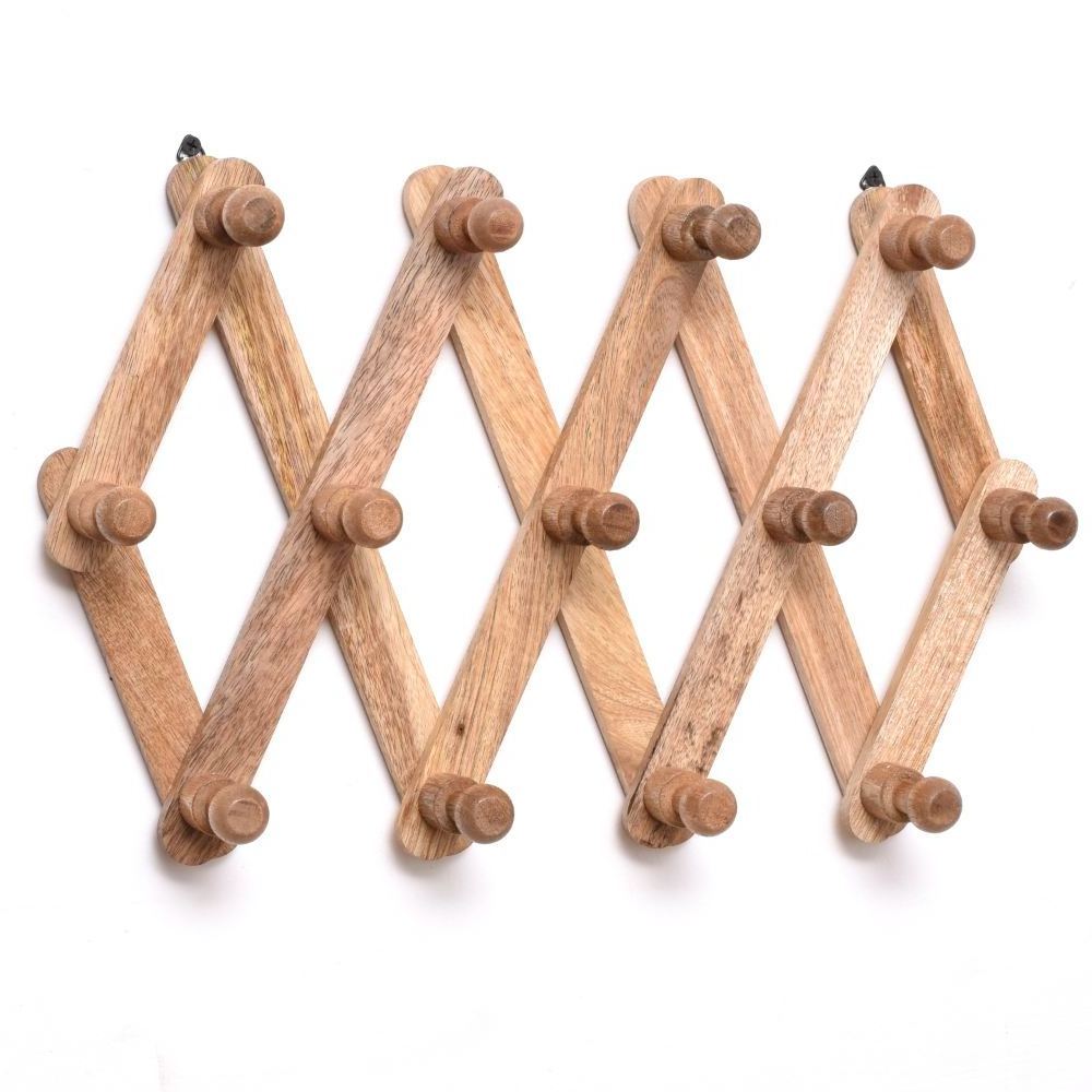 Wholesale Bulk Brown 13 Peg Adjustable Wall Hooks Wooden Coat Hooks and Hanger Heavy Duty Foldable Wall Hooks WHK-2094