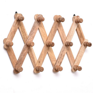 Wholesale Bulk Brown 13 Peg Adjustable Wall Hooks Wooden Coat Hooks and Hanger Heavy Duty Foldable Wall Hooks WHK-2094