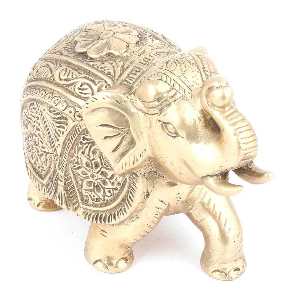 Handmade Golden Brass Elephant Figurine With Trunk Rolled Up Sculptures Figurine Statue Statement Pieces Decor Gift Items