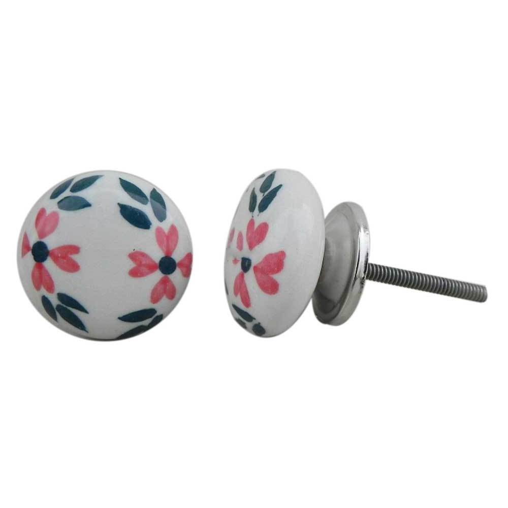 Wholesale Ceramic Knobs Green & Pink Decorative Pulls Floral Nursery Drawer Pull Handles Dresser Knobs  CK-557