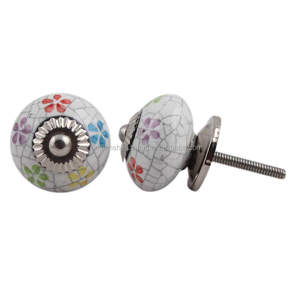 Wholesale Ceramic Drawer Round Knobs Multicolor Floral Cupboard Knob and Pulls in Bulk Crackle Dresser Knobs CRACK-105