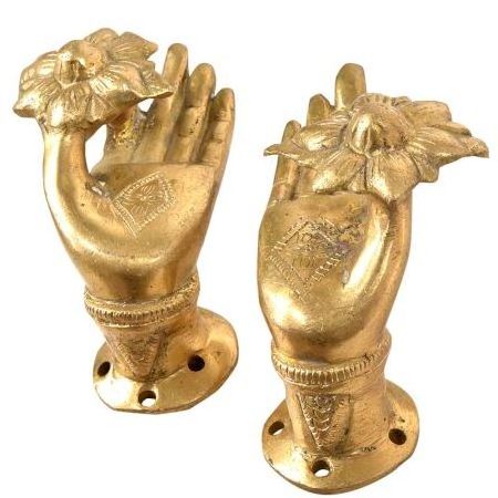 Handmade Golden Door Handles Brass Drawer Handles and Pulls in Pair Mudra Design Decorative Wardrobe Handles NMH-318