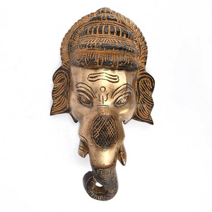 Indian Handmade Decorative Brass Golden Bronze Ganesh Wall Hanging Sculptures Figurine Statue Home Decoration SBG-271