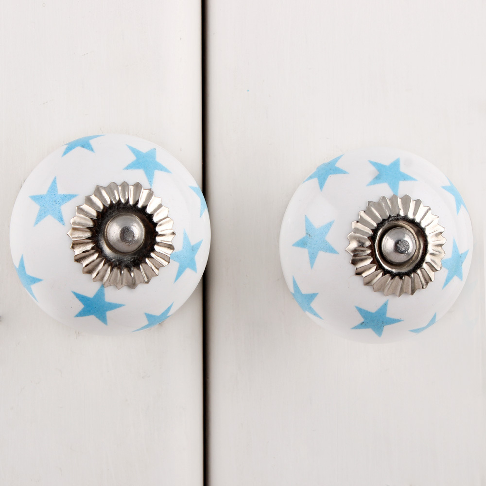 New Latest White Drawer Knobs Ceramic Dresser Cabinet Pulls Turquoise Star Kitchen Cupboard Door Handles Wholesale