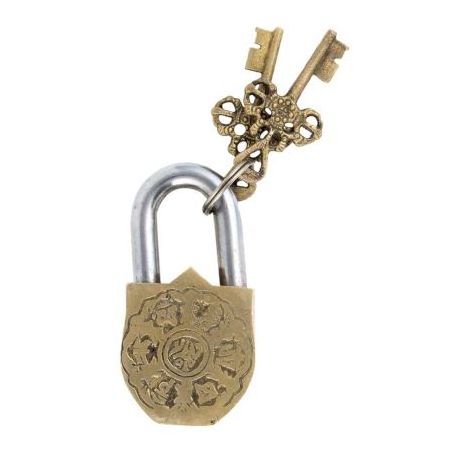 High Quality Handmade Golden Brass Dhal Talwar Design Padlock With 2 Key Main Door Cabinet door Modern Security Lock LC-55